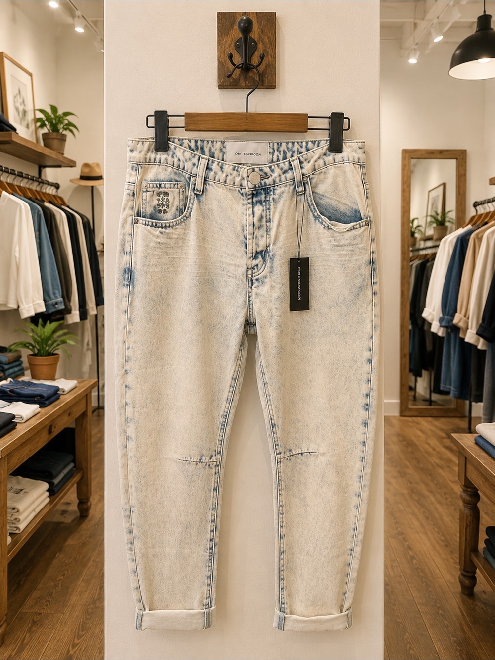One Teaspoon Saints Jeans 28 NWT Acid Wash Button Fly 100% Cotton Mom Jeans